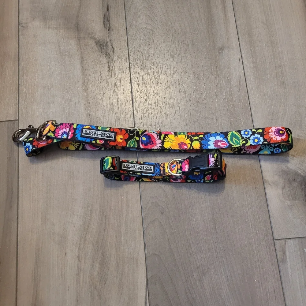 Lucky Live Dog Colorful Floral Leash Set